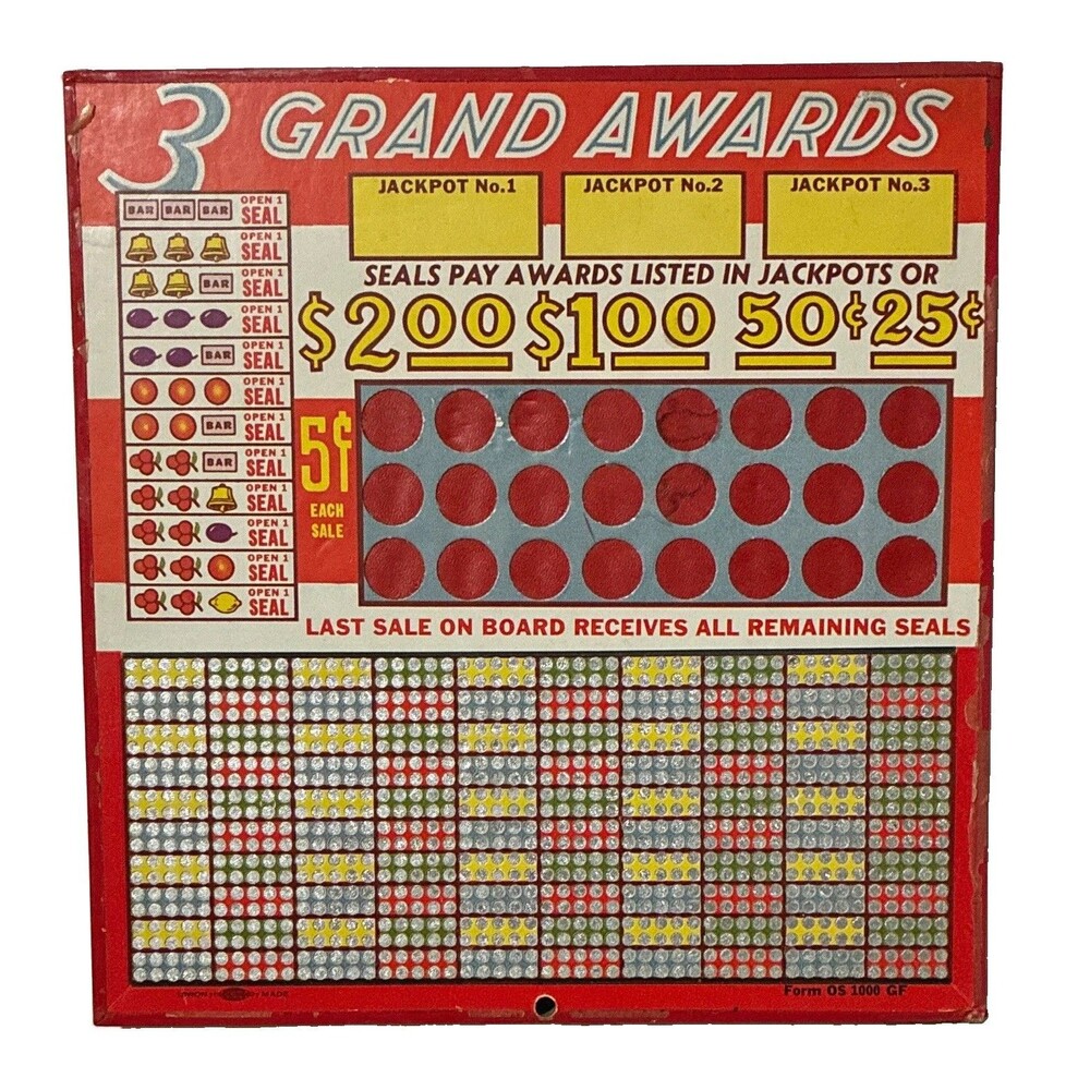 Vintage Hamilton 3 GRAND AWARDS 5¢ Punchboard OS 1000 GF Gambling Salesboard